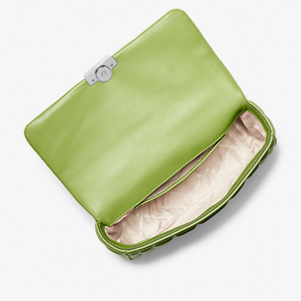 Michael Kors Tribeca Large Quilted Leather Green Shoulder Bag & Crossbody - Picture 3 of 11